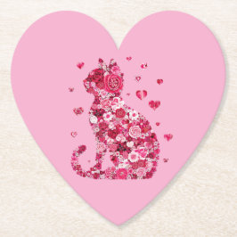 Floral Cat Silhouette ArtFaux Ingepakt Canvas Prin Kartonnen Onderzetters