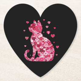 Floral Cat Silhouette ArtFaux Ingepakt Canvas Prin Kartonnen Onderzetters