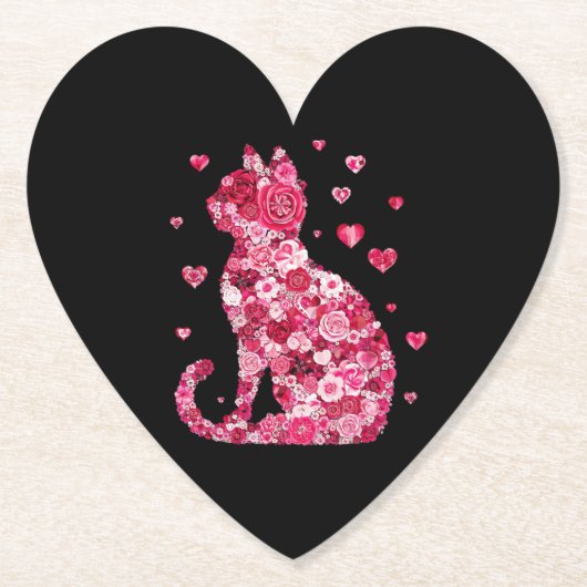 Floral Cat Silhouette ArtFaux Ingepakt Canvas Prin Kartonnen Onderzetters (Voorkant)