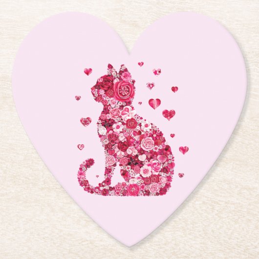 Floral Cat Silhouette ArtFaux Ingepakt Canvas Prin Kartonnen Onderzetters (Voorkant)