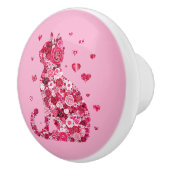 Floral Cat Silhouette ArtFaux Ingepakt Canvas Prin Keramische Knop (Rechts)