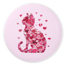 Floral Cat Silhouette ArtFaux Ingepakt Canvas Prin