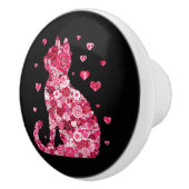 Floral Cat Silhouette ArtFaux Ingepakt Canvas Prin Keramische Knop (Rechts)