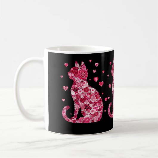 Floral Cat Silhouette ArtFaux Ingepakt Canvas Prin Koffiemok (Links)