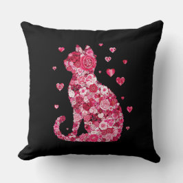 Floral Cat Silhouette ArtFaux Ingepakt Canvas Prin Kussen