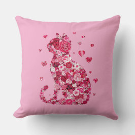 Floral Cat Silhouette ArtFaux Ingepakt Canvas Prin Kussen