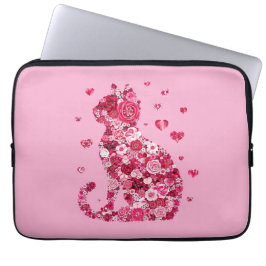 Floral Cat Silhouette ArtFaux Ingepakt Canvas Prin Laptop Sleeve