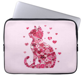 Floral Cat Silhouette ArtFaux Ingepakt Canvas Prin Laptop Sleeve