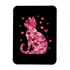 Floral Cat Silhouette ArtFaux Ingepakt Canvas Prin Magneet