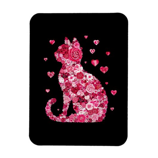 Floral Cat Silhouette ArtFaux Ingepakt Canvas Prin Magneet (Verticaal)