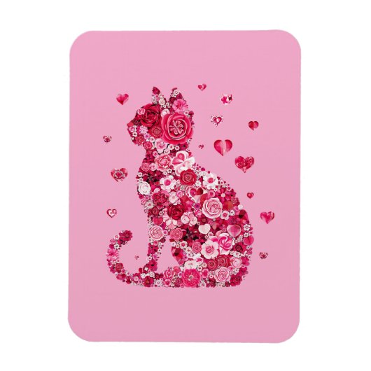 Floral Cat Silhouette ArtFaux Ingepakt Canvas Prin Magneet (Verticaal)