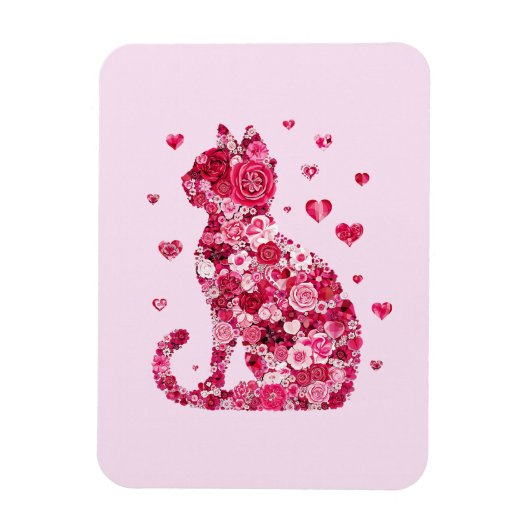 Floral Cat Silhouette ArtFaux Ingepakt Canvas Prin Magneet (Verticaal)