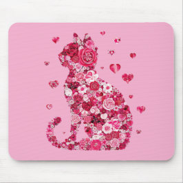 Floral Cat Silhouette ArtFaux Ingepakt Canvas Prin Muismat