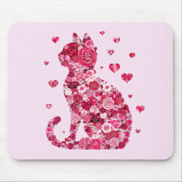 Floral Cat Silhouette ArtFaux Ingepakt Canvas Prin Muismat