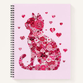 Floral Cat Silhouette ArtFaux Ingepakt Canvas Prin Notitieboek