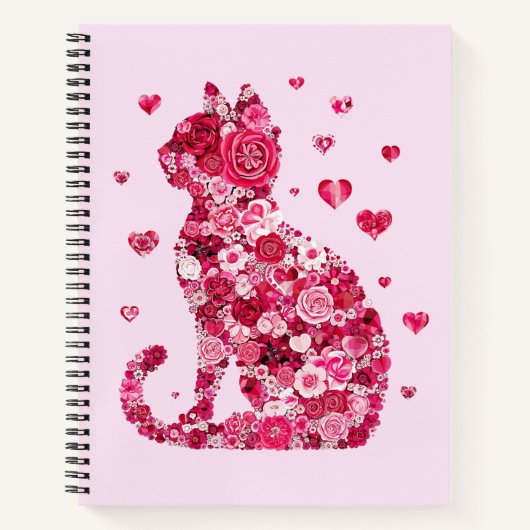Floral Cat Silhouette ArtFaux Ingepakt Canvas Prin Notitieboek (Voorkant)