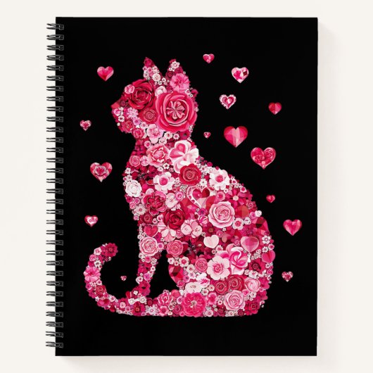 Floral Cat Silhouette ArtFaux Ingepakt Canvas Prin Notitieboek (Voorkant)