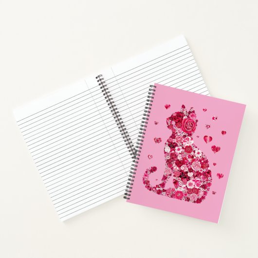 Floral Cat Silhouette ArtFaux Ingepakt Canvas Prin Notitieboek (Binnen)