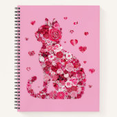 Floral Cat Silhouette ArtFaux Ingepakt Canvas Prin Notitieboek (Voorkant)