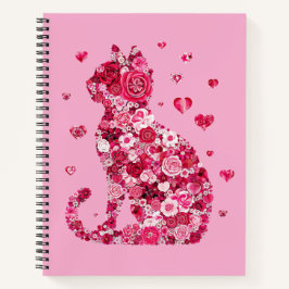 Floral Cat Silhouette ArtFaux Ingepakt Canvas Prin Notitieboek