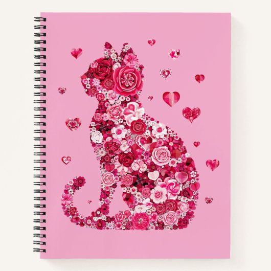 Floral Cat Silhouette ArtFaux Ingepakt Canvas Prin Notitieboek (Voorkant)