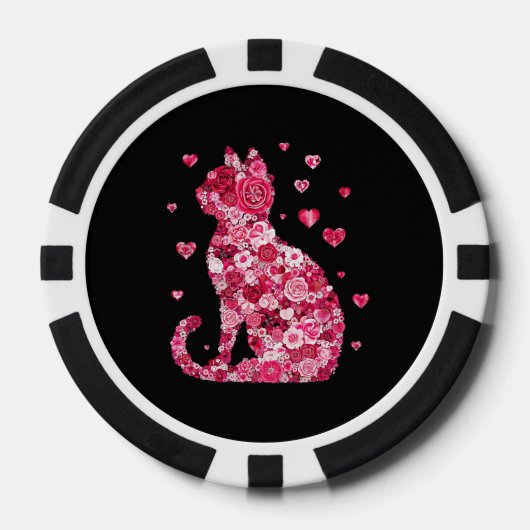 Floral Cat Silhouette ArtFaux Ingepakt Canvas Prin Poker Chips (Voorkant)