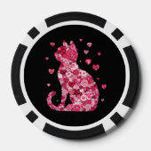 Floral Cat Silhouette ArtFaux Ingepakt Canvas Prin Poker Chips (Achterkant)