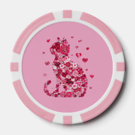 Floral Cat Silhouette ArtFaux Ingepakt Canvas Prin Poker Chips