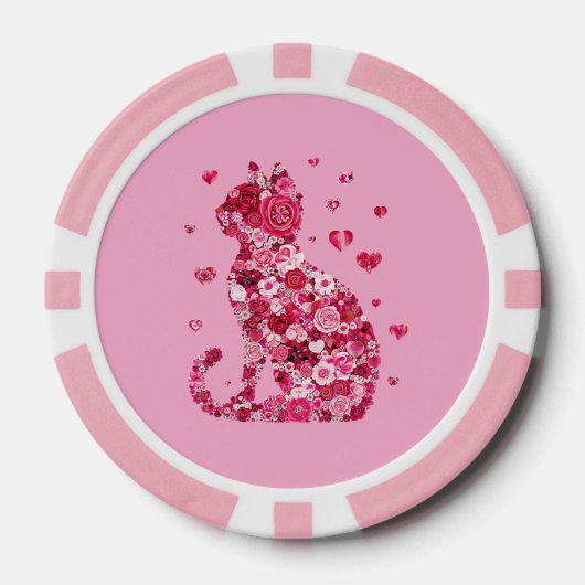 Floral Cat Silhouette ArtFaux Ingepakt Canvas Prin Poker Chips (Voorkant)