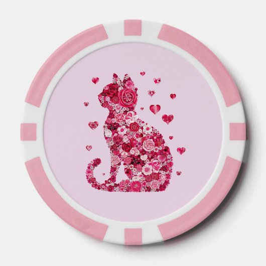 Floral Cat Silhouette ArtFaux Ingepakt Canvas Prin Poker Chips (Voorkant)