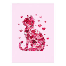 Floral Cat Silhouette ArtFaux Ingepakt Canvas Prin