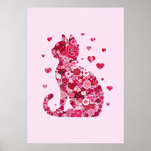 Floral Cat Silhouette ArtFaux Ingepakt Canvas Prin Poster (Voorkant)