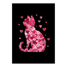 Floral Cat Silhouette ArtFaux Ingepakt Canvas Prin