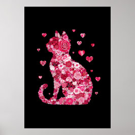Floral Cat Silhouette ArtFaux Ingepakt Canvas Prin Poster