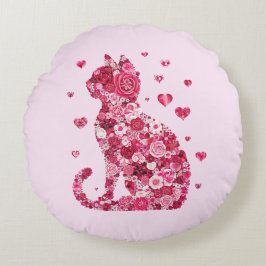 Floral Cat Silhouette ArtFaux Ingepakt Canvas Prin Rond Kussen