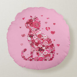 Floral Cat Silhouette ArtFaux Ingepakt Canvas Prin Rond Kussen