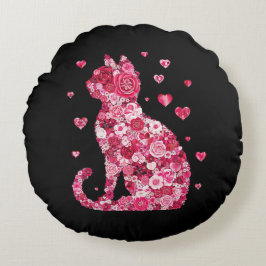 Floral Cat Silhouette ArtFaux Ingepakt Canvas Prin Rond Kussen