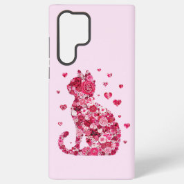 Floral Cat Silhouette ArtFaux Ingepakt Canvas Prin Samsung Galaxy Hoesje