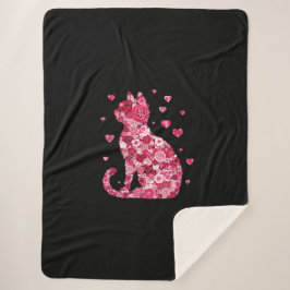 Floral Cat Silhouette ArtFaux Ingepakt Canvas Prin Sherpa Deken