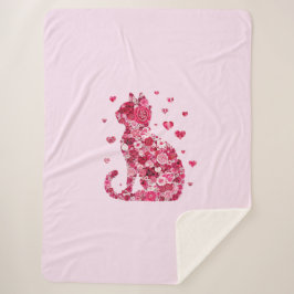 Floral Cat Silhouette ArtFaux Ingepakt Canvas Prin Sherpa Deken