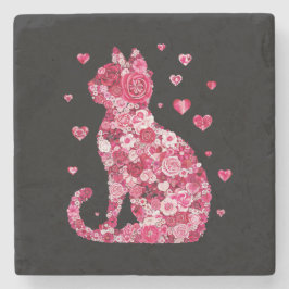 Floral Cat Silhouette ArtFaux Ingepakt Canvas Prin Stenen Onderzetter