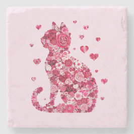 Floral Cat Silhouette ArtFaux Ingepakt Canvas Prin Stenen Onderzetter