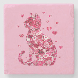 Floral Cat Silhouette ArtFaux Ingepakt Canvas Prin Stenen Onderzetter