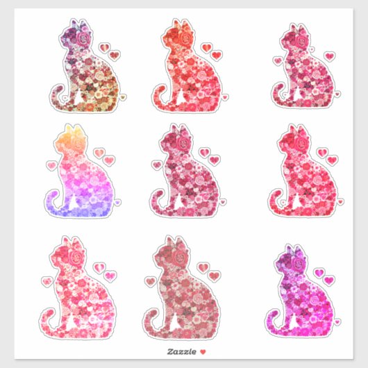 Floral Cat Silhouette ArtFaux Ingepakt Canvas Prin Sticker (Vel)