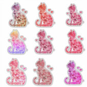 Floral Cat Silhouette ArtFaux Ingepakt Canvas Prin Sticker (Voorkant)