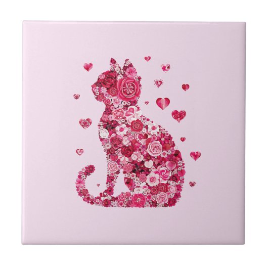 Floral Cat Silhouette ArtFaux Ingepakt Canvas Prin Tegeltje (Voorkant)
