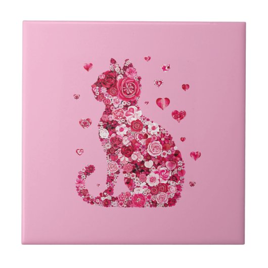 Floral Cat Silhouette ArtFaux Ingepakt Canvas Prin Tegeltje (Voorkant)