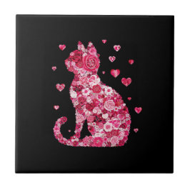 Floral Cat Silhouette ArtFaux Ingepakt Canvas Prin Tegeltje