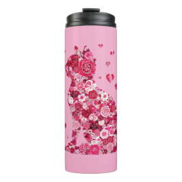 Floral Cat Silhouette ArtFaux Ingepakt Canvas Prin Thermosbeker