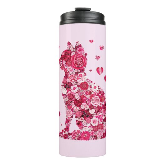 Floral Cat Silhouette ArtFaux Ingepakt Canvas Prin Thermosbeker (Voorkant)